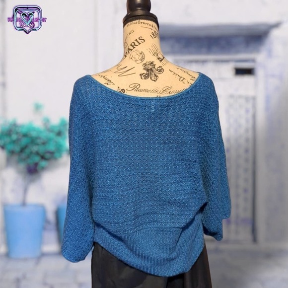 TWO One Two New York Blue Knit Dolman Sleeve Oversized Sweater Medium - Picture 4 of 8